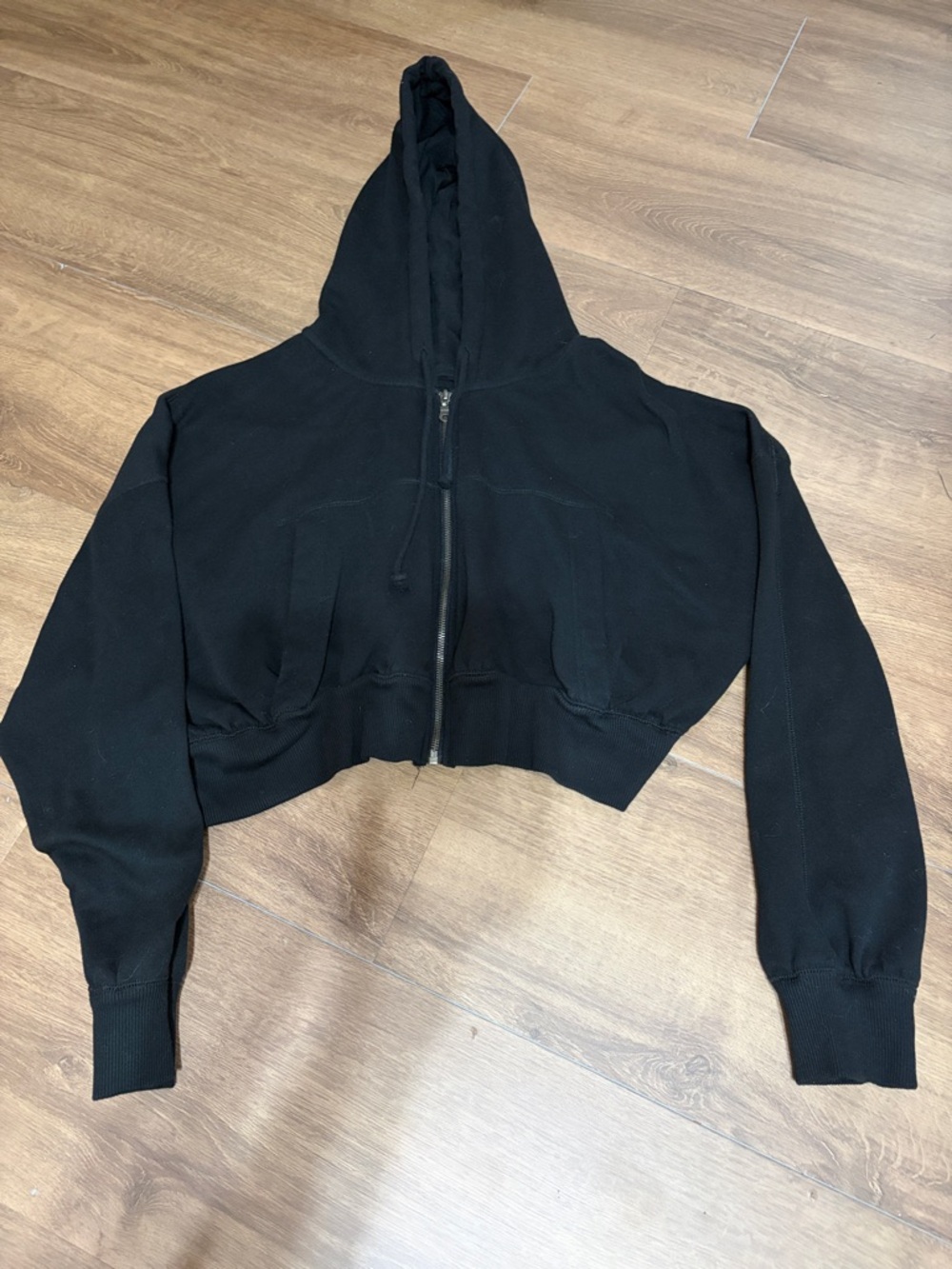 Cropped Black Zip-Up Hoodie
